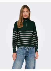 Only Damen Strickpullover "ONLTOKYO L/S ZIP PULLOVER KNT NOOS", grün, modisch, Gr. L, gestreift, Strick, Rippstrick, Obermaterial: 79% Polyester, 13%