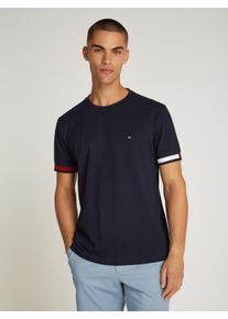Tommy Hilfiger Herren T-Shirt "GLOBAL STRIPE FLAG CUFF TEE", blau, casual, Gr. M, Single Jersey, Obermaterial: 100% Baumwolle, Shirts