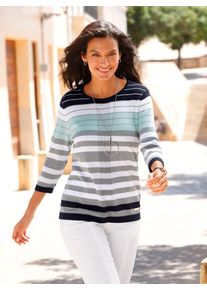 Casual Looks Damen 3/4 Arm-Pullover "Pullover", weiß, Gr. 40, gemustert, gestreift, mehrfarbig, 50% Baumwolle, 50% Polyacryl, Pullover