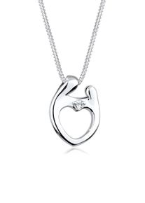 Elli Damen Collierkettchen "Herz Mutter Kind Symbol Glas Kristall Weiß 925 Sterling Silber", 45,mit Steinen, Silber 925 (Sterlingsilber), L: 45cm,