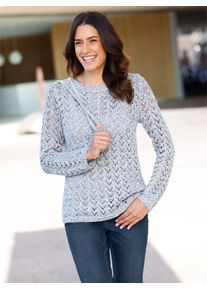 Inspirationen Damen Ajourpullover "Ajour-Pullover", blau, Gr. 40, gemustert, mehrfarbig, 53% Baumwolle, 47% Polyester, Pullover