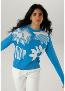 Damen Strickpullover, weiß, feminin, Gr. 38, Aniston SELECTED, Jacquardmuster, Feinstrick, Obermaterial: 100% Baumwolle, Pullover, mit trendiger und