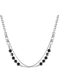 Firetti Damen Edelstahlkette "Schmuck Geschenk Edelstahl Halsschmuck Halskette Layer doppelreihig", Edelstahl, L: 56cm, schwarz, Edelstahl,
