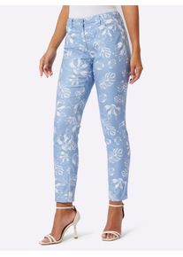 CRÉATION L CREATION L Damen 5-Pocket-Jeans, blau, Gr. 19, geblümt, gemustert, mehrfarbig, 72% Baumwolle, 26% Polyester, 2% Elasthan, Jeans