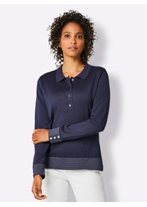 Damen Polokragenpullover "Baumwoll-Pullover", blau, Gr. 40, CREATION L PREMIUM, unifarben, 97% Baumwolle, 2% Polyamid, 1% Polyester, Pullover