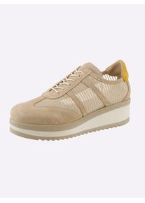 Heine Damen Schnürschuh, Gr. 39, gelb, Leder, Veloursleder, Synthetik, modisch, Schuhe