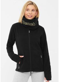 Bench. Damen Fleecejacke "FUNNEL", schwarz, casual, Gr. 46, unifarben, Glanzfaden, Fleece, Obermaterial: 100% Polyester, Jacken, mit Glitzerstickerei