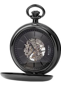 Regent Uhren REGENT Damen Taschenuhr, schwarz, Taschenuhren, Herrenuhr, Handaufzug, Kette, offene Unruh