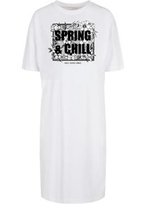 Merchcode Damen Shirtkleid "Merchcode Damen Ladies Spring And Chill Oversized Slit Tee Dress", weiß, klassisch, Gr. XL, 100% Baumwolle, Kleider