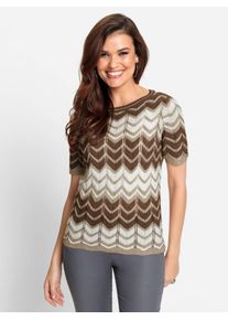 Lady Damen Kurzarmpullover "Pullover", braun, Gr. 38, gemustert, mehrfarbig, 88% Polyacryl, 7% Polyester, 5% metallisierte Fasern, Pullover