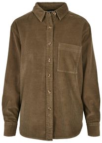 Urban Classics Damen Langarmhemd "Urban Classics Damen Ladies Corduroy Oversized Shirt", grün, Gr. M, unifarben, 100% Baumwolle, Hemden