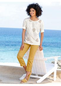 Heine Damen Kurzarmbluse, beige, Gr. 36, unifarben, 100% Baumwolle, Blusen