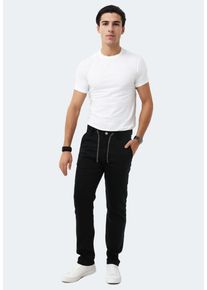 INDICODE Herren Stoffhose "Inboris", schwarz, Gr. M, Material: 55% Leinen, 45% Baumwolle, Hosen, mit innen liegendem Kordelzug
