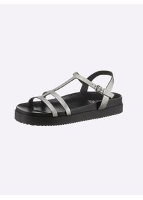 Heine Damen Sandale, Gr. 38, silber, Leder, Glattleder, Rindsleder, modisch, Schuhe