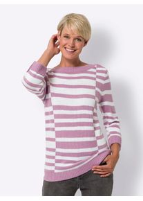 Classic Basics Damen 3/4 Arm-Pullover "Rundhals-Pullover", lila, Gr. 42, gemustert, gestreift, mehrfarbig, 100% Polyacryl, Pullover