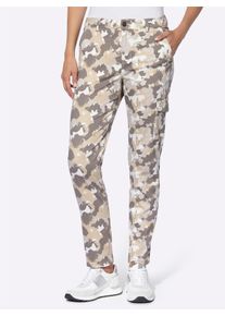 Heine Damen Cargohose, beige, Gr. 36, gemustert, bedruckt, 98% Baumwolle, 2% Elasthan, Hosen