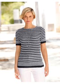 Casual Looks Damen Kurzarmpullover "Pullover", blau, Gr. 36, gemustert, mehrfarbig, 100% Polyacryl, Pullover