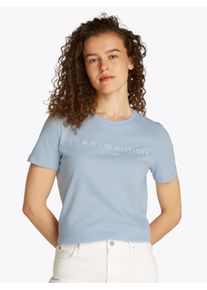 Tommy Hilfiger Damen T-Shirt "REG CORP LOGO C-NK SS", blau, casual, Gr. XL, unifarben, Jersey, Obermaterial: 100% Baumwolle, Shirts, mit