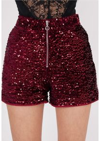 FRESHLIONS Damen Shorts "Yara", rot, casual, Gr. XL, 100% Polyester, Hosen, mit glitzerndem Paillettenbesatz