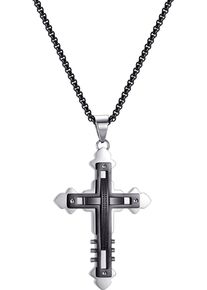 Firetti Damen Kette mit Anhänger "Schmuck Geschenk Edelstahl Halsschmuck Halskette Venezianerkette Kreuz", Edelstahl, L: 60cm, schwarz, Edelstahl,
