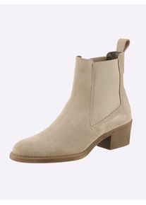 Heine Damen Stiefelette, Gr. 39, beige, Leder, Rindsleder, Veloursleder, modisch, Schuhe