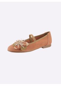Heine Damen Ballerina, Gr. 37, orange, Leder, Rindsleder, Veloursleder, Glattleder, modisch, Schuhe