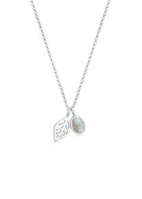 Elli Damen Collierkettchen "Erbskette Blatt und Labradorit Edelstein 925 Sterling Silber", 45,mit Steinen, Silber 925 (Sterlingsilber), L: 45cm,