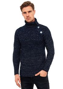 Rusty Neal Herren Strickpullover, blau, casual, Gr. XXL, meliert, 70% Polyacryl, 30% Baumwolle, Pullover, mit modischen Zierknöpfen