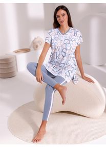 wäschepur WÄSCHEPUR Damen Schlafanzug, Gr. 44, blau, 50% Baumwolle, 50% Viskose, Homewear-Sets