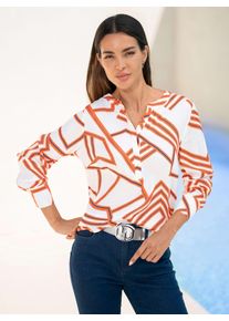 Heine Damen Langarmbluse, orange, Gr. 42, gemustert, mehrfarbig, bedruckt, 100% Viskose, Blusen