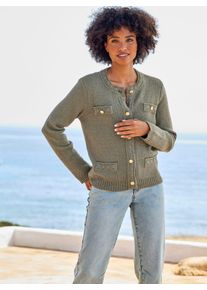 Heine Damen Cardigan, grün, Gr. 46, unifarben, 75% Polyester, 20% Viskose, 5% Polyamid, Strickjacken
