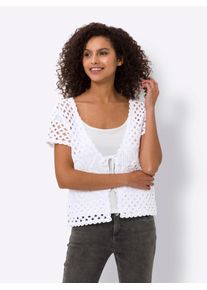 Heine Damen Strickweste, weiß, Gr. 40, unifarben, 100% Baumwolle, Westen