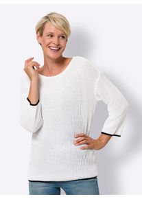 Classic Basics Damen Strickpullover "Rundhals-Pullover", weiß, Gr. 52, gemustert, mehrfarbig, 100% Polyacryl, Pullover