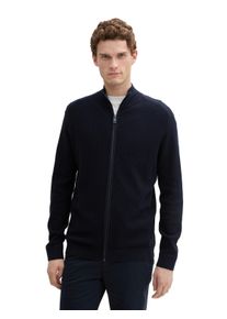 Tom Tailor Herren Strickjacke, blau, casual, Gr. XXXL, Strukturmuster, meliert, Strick, Obermaterial: 100% Baumwolle, Strickjacken, mit Logo Stickerei