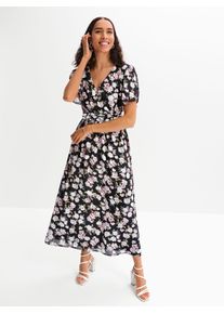 Inspirationen Damen Maxikleid "Webkleid", schwarz-weiß, Gr. 48, gemustert, Georgette, 100% Polyester, Kleider