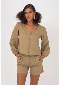 FRESHLIONS Damen Klassische Bluse "Amara", braun, casual, Gr. M, unifarben, 100% Leinen, Blusen, im klassischen Design