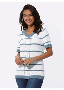 Casual Looks Damen Kurzarmpullover "Kurzarm-Pullover", blau, Gr. 40, gemustert, gestreift, mehrfarbig, 50% Baumwolle, 50% Polyacryl, Pullover