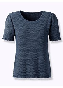 CRÉATION L CREATION L Damen Kurzarmpullover "Kurzarm-Pullover", blau, Gr. 38, unifarben, 40% Baumwolle, 40% Viskose, 20% Modal, Pullover