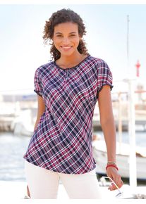 Casual Looks Damen Kurzarmbluse, blau, Gr. 40, gemustert, mehrfarbig, kariert, 100% Baumwolle, Blusen