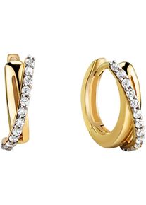 Firetti Damen Paar Creolen "Schmuck Geschenk Gold 375 Ohrschmuck Ohrringe bicolor", Gelbgold 375, gelb, Gelbgold 375, Ohrringe, mit Zirkonia (synth.)