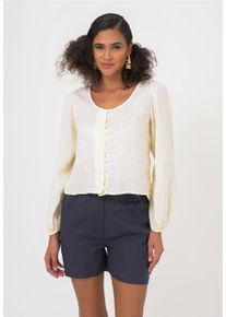 FRESHLIONS Damen Klassische Bluse "Amara", beige, casual, Gr. L, unifarben, 100% Leinen, Blusen, im klassischen Design