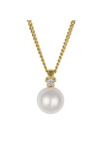 OROLINO Damen Kette mit Anhänger "585 Gold mit Brillant 0,03ct. + Perle weiß 6,5-7mm", 42/45cm, 0,03 ct, Gold, L: 45cm B: 6.5mm, gelb, Gold, B:6.5mm,