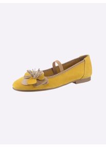 Heine Damen Ballerina, Gr. 36, gelb, Leder, Rindsleder, Veloursleder, Glattleder, modisch, Schuhe
