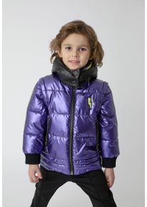 Gulliver Jungen Steppjacke, lila, casual, Gr. 104, bestickt, kariert, 100% Polyester, Jacken, mit abnehmbaren Ärmeln