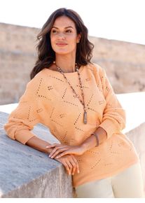 Inspirationen Damen Ajourpullover "Fledermaus-Pullover", rot, Gr. 38, unifarben, 100% Baumwolle, Pullover