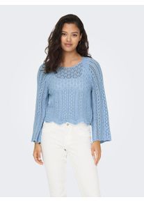 Only Damen Rundhalspullover "ONLNOLA LIFE 3/4 PULLOVER KNT NOOS", blau, modisch, Gr. XL, unifarben, Strick, Obermaterial: 70% Baumwolle, 30%
