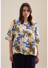 Seidensticker Damen Shirtbluse "Schwarze Rose", weiß, Gr. 52, gemustert, 100% Leinen, Blusen, Kurzarm Rundhals Druck