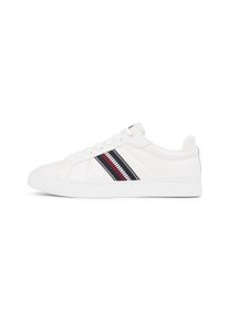 Tommy Hilfiger Damen Plateausneaker "ICON COURT SNEAKERS STRIPES", Gr. 36, beige, Leder, Lederimitat, Textil, sportlich, Schuhe, Schnürschuh,