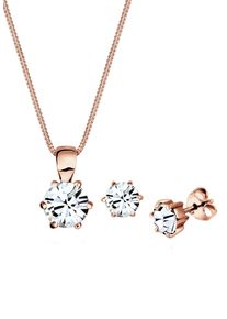 Elli Damen Schmuckset "Stecker und Kette mit Kristall Rund 925 Sterling Silber", OneSize,mit Stein, weiß, Silber 925 (Sterlingsilber), Schmuck-Sets