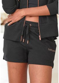 Lascana Damen Sweatshorts, Gr. 44, schwarz, Sweatware, Obermaterial: 50% Baumwolle, 50% Polyester, bedruckt, casual, Hosen, mit Logostickerei,